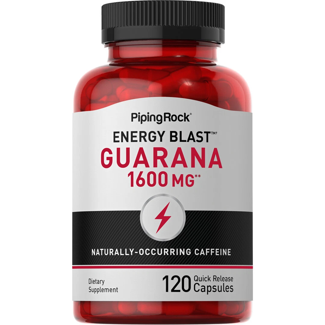 Guarana Capsules 1600 mg | 120 Count | Non-GMO, Gluten Free | By Piping Rock