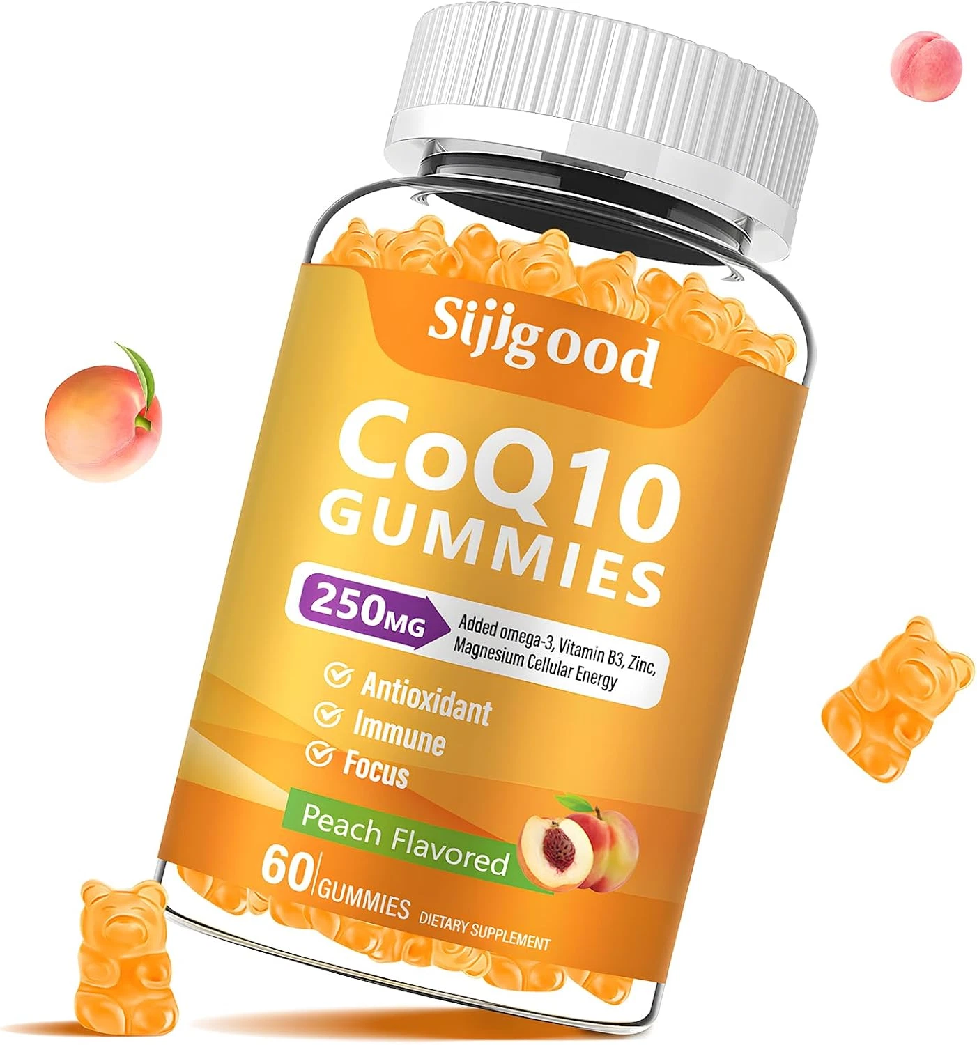 Sugar Free Coq10 Gummies 250Mg, plus Omega-3, Vitamin B3 and Zinc, Magnesium, 5X