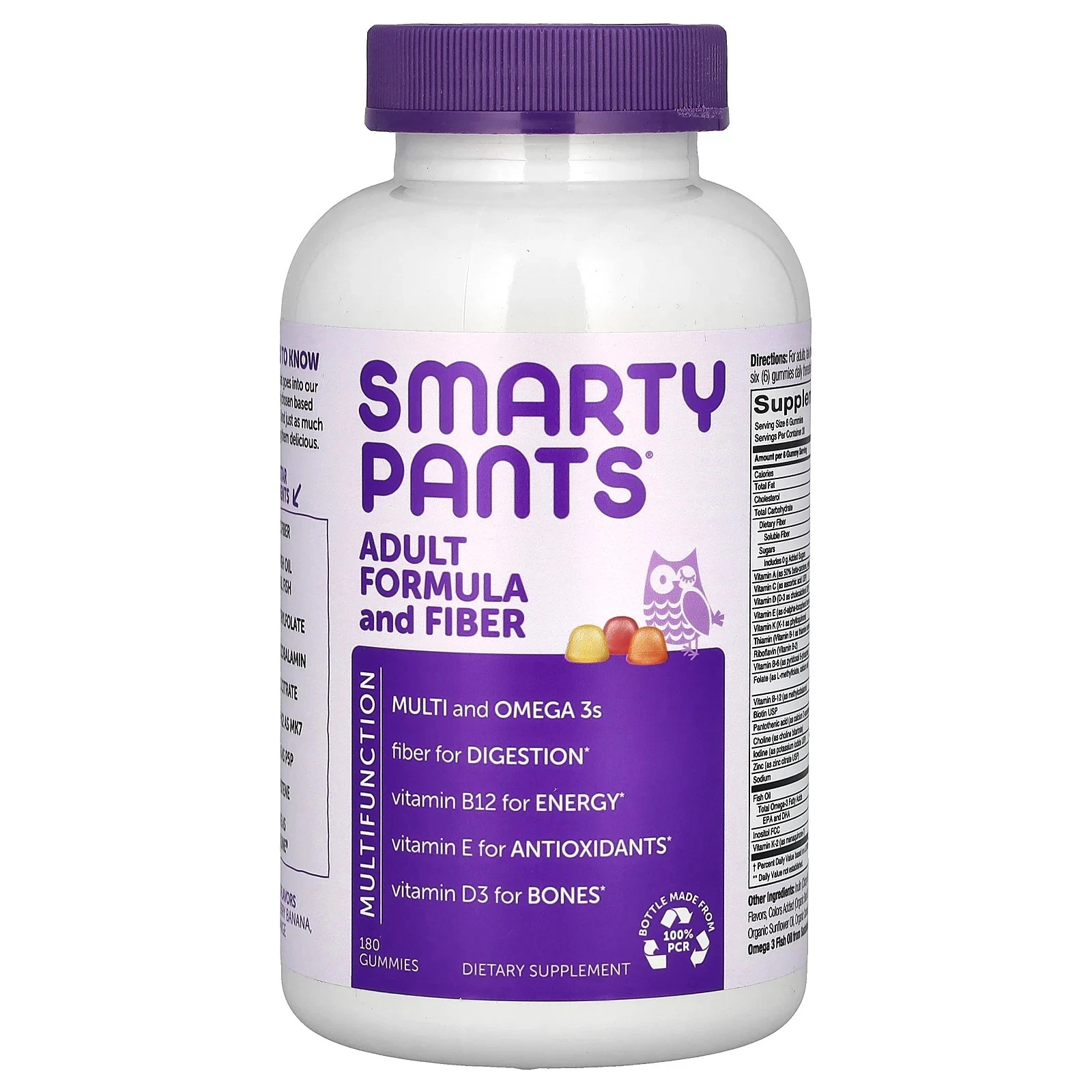 SmartyPants Adult Complete and Fiber 180 Gummies Egg-Free, Gluten-Free,