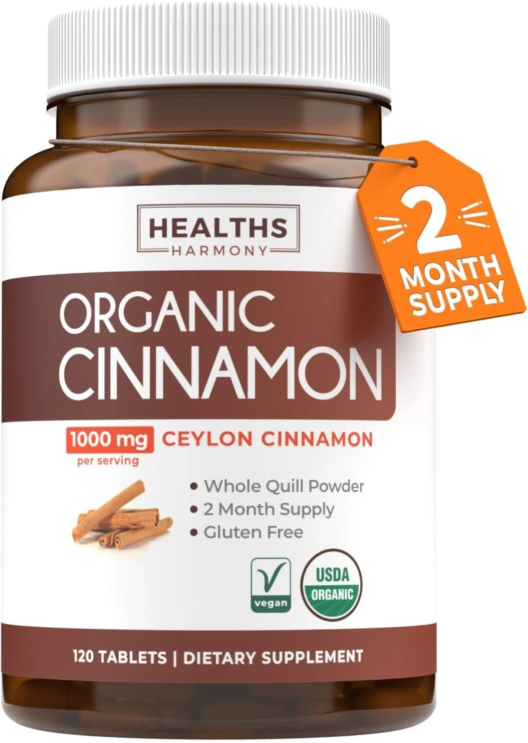 USDA Organic Ceylon Cinnamon 1000mg Cinnamon Quill Powder per Serving, 120 ct
