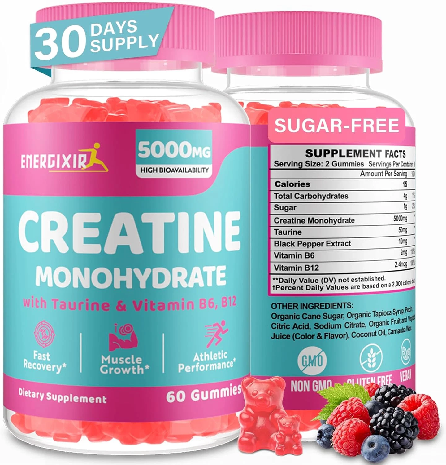 Creatine Monohydrate Gummies, Creatine for Women, Creatine Pre Workout Chewables