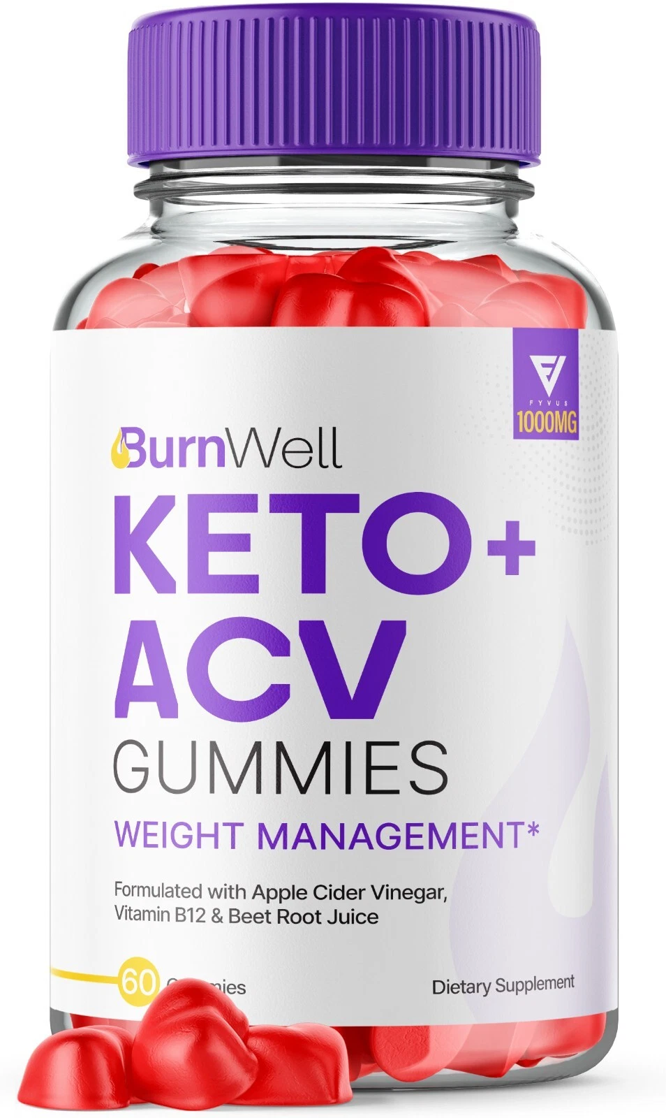 Burn Well Keto + ACV 500mg Gummies Weight Loss Support Reviews (60 Gummies)