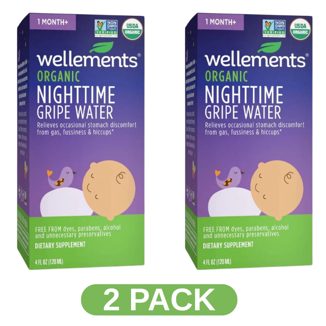 Wellements Organic Nighttime Gripe Water for Babies 1+ Month | 4 oz | **2 PACK**