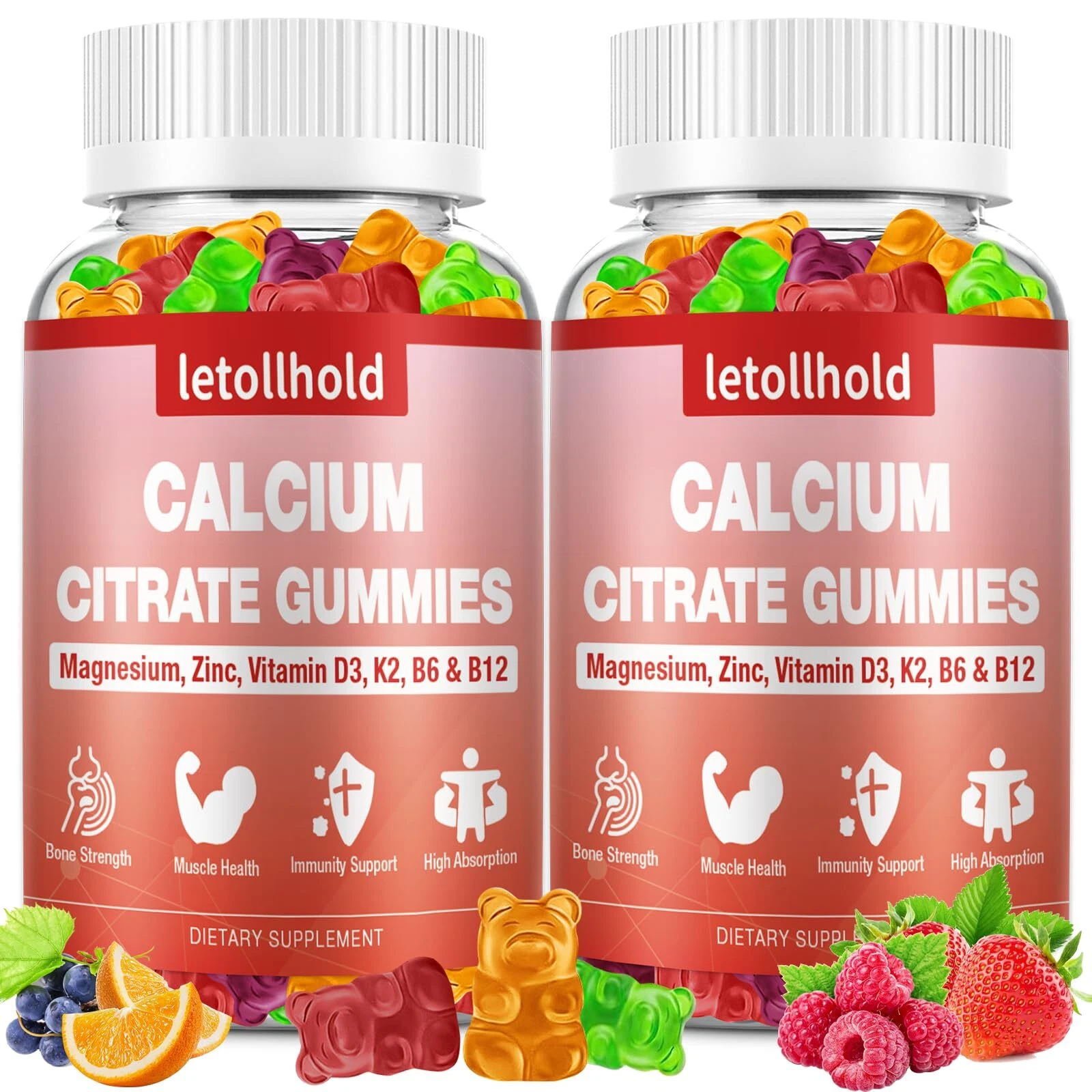 Calcium Citrate Gummies - 1200 mg Calcium Gummies with Magnesium Zinc Vitamin...