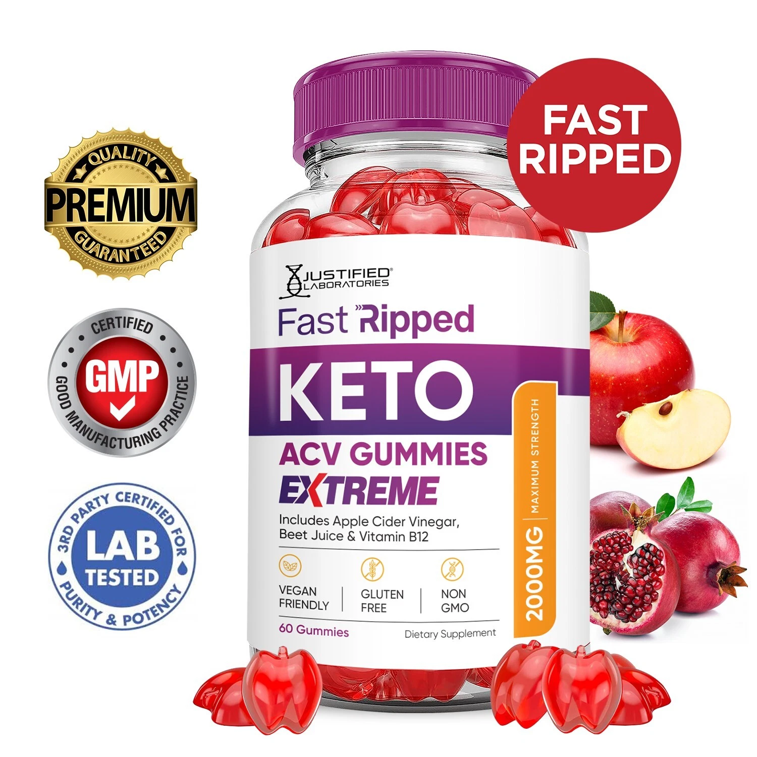 Fast Ripped Keto Extreme ACV Gummies 2000MG Apple Cider Vinegar 60 Gummys