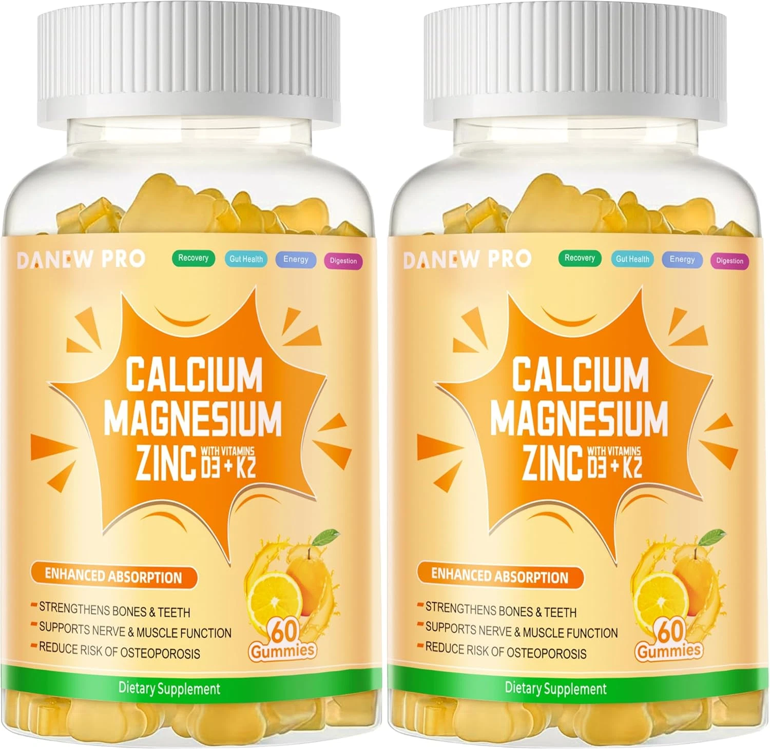 Calcium Magnesium Zinc Gummies with Vitamin D3 & K2 - High Potency Enhanced A...
