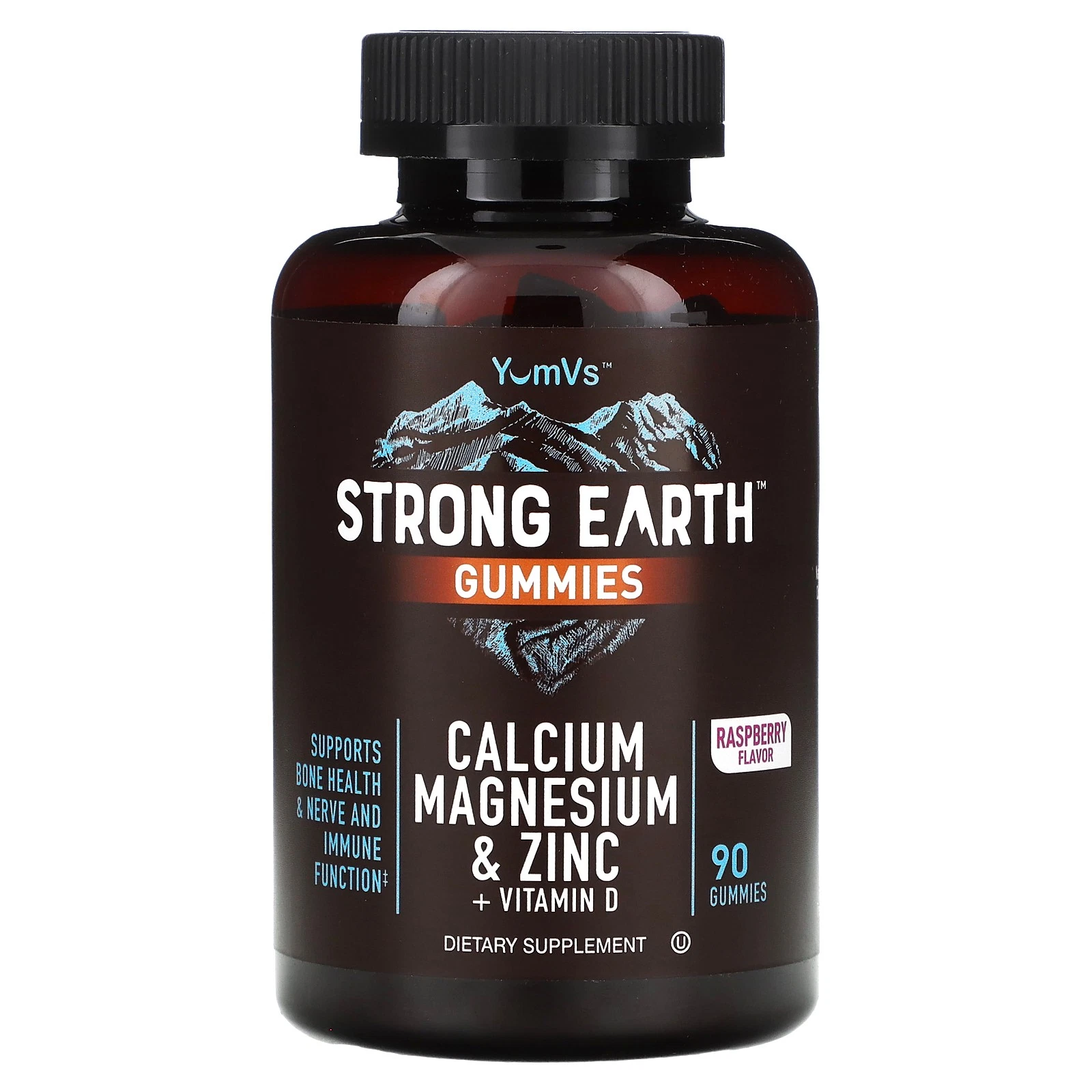 Strong Earth Gummies, Calcium, Magnesium & Zinc + Vitamin D, Raspberry, 90