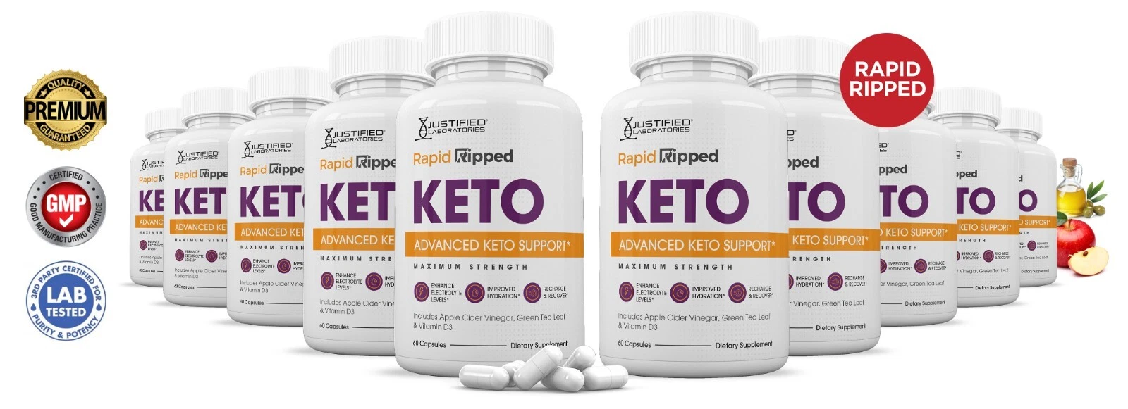 Rapid Ripped Keto ACV Pills 1275 MG Stronger Than Gummies Keto Support 10Bottles