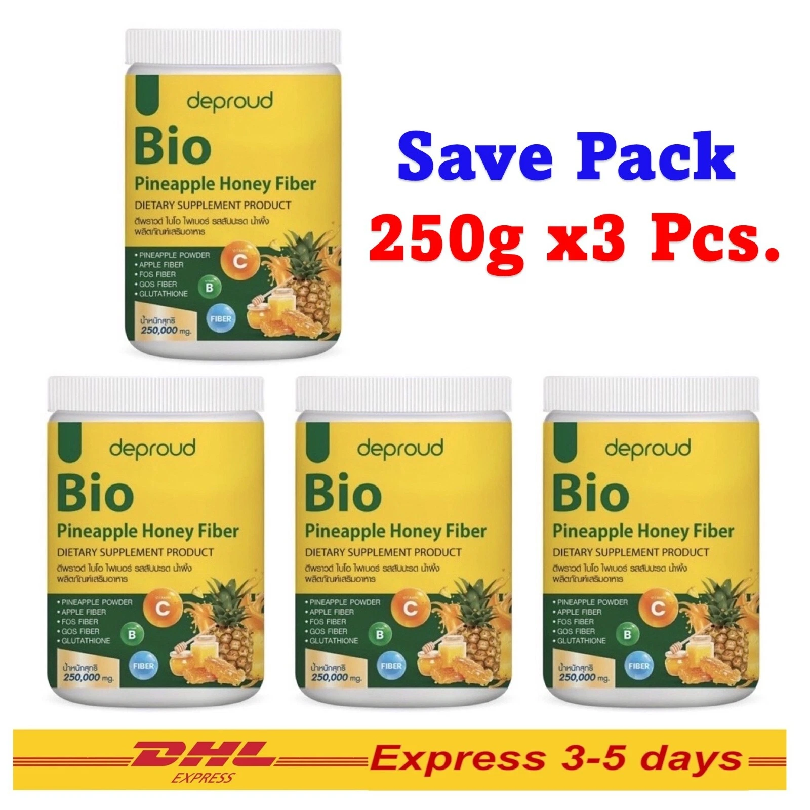 4x Deproud Bio Fiber Pineapple Honey Powder Drink Dietary Supplement Skin 250g