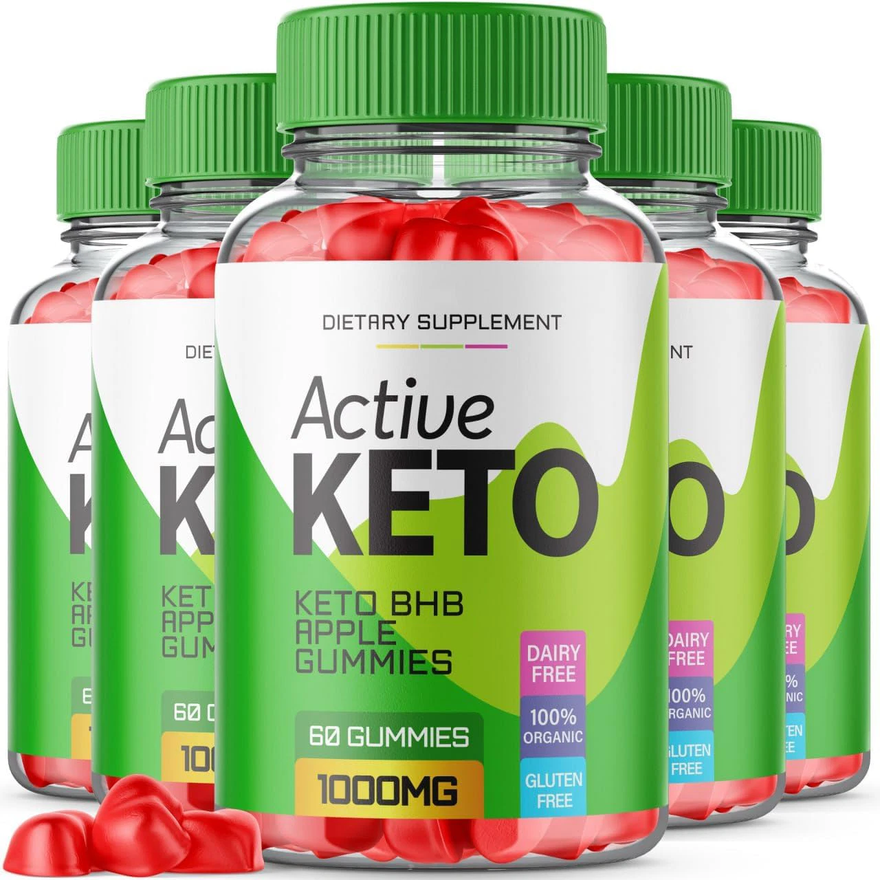 ( 5 Bottle) Active Keto ACV Gummies 1000MG Apple Cider Vinegar - 300 Gummies