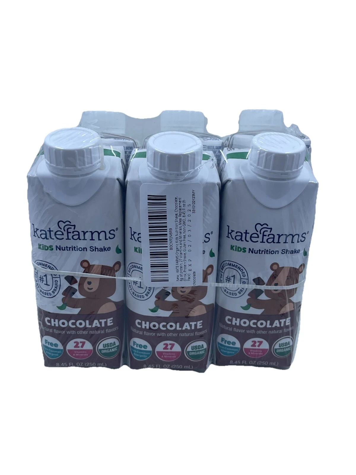 KATE FARMS Organic Kids Nutrition Shake, Chocolate, 8g protein 6 Pack Non GMO