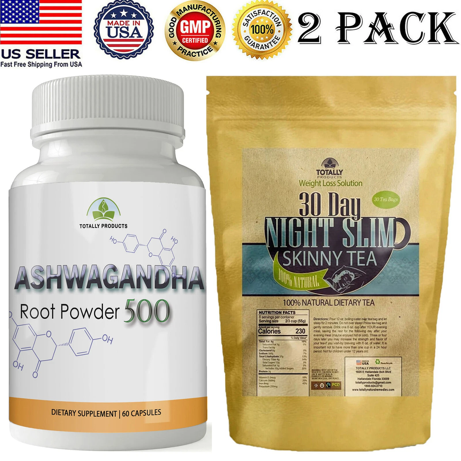 Ashwagandha Root Powder Weight Loss Diet Capsules 30 Day Night Slim Skinny Tea