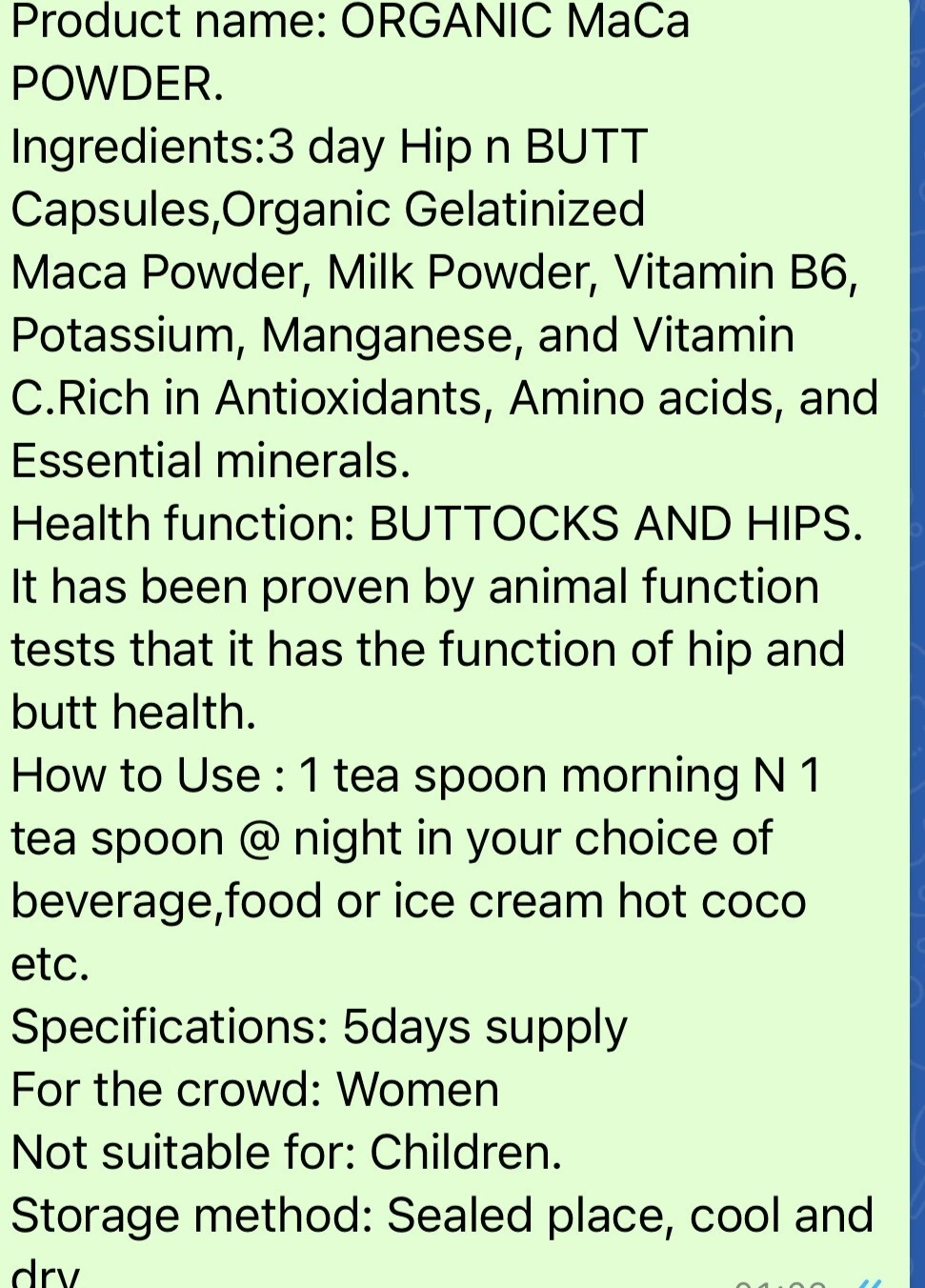 MACA POWDER MIX HIP N BUTT Enhancement POWDER. 176g/6.2oz