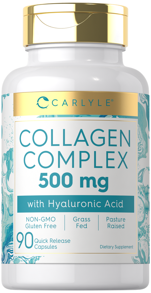 Collagen with Hyaluronic Acid 500mg | 90 Capsules | Hydrolyzed | by Carlyle