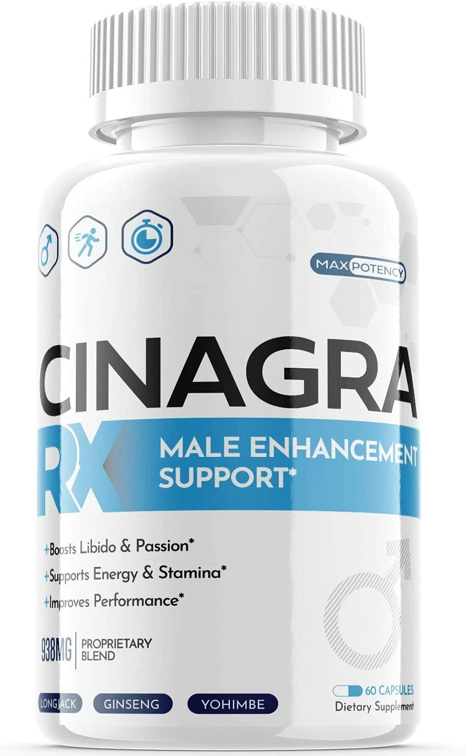 Cinagra RX - Male Virility - 1 Bottle - 60 Capsules