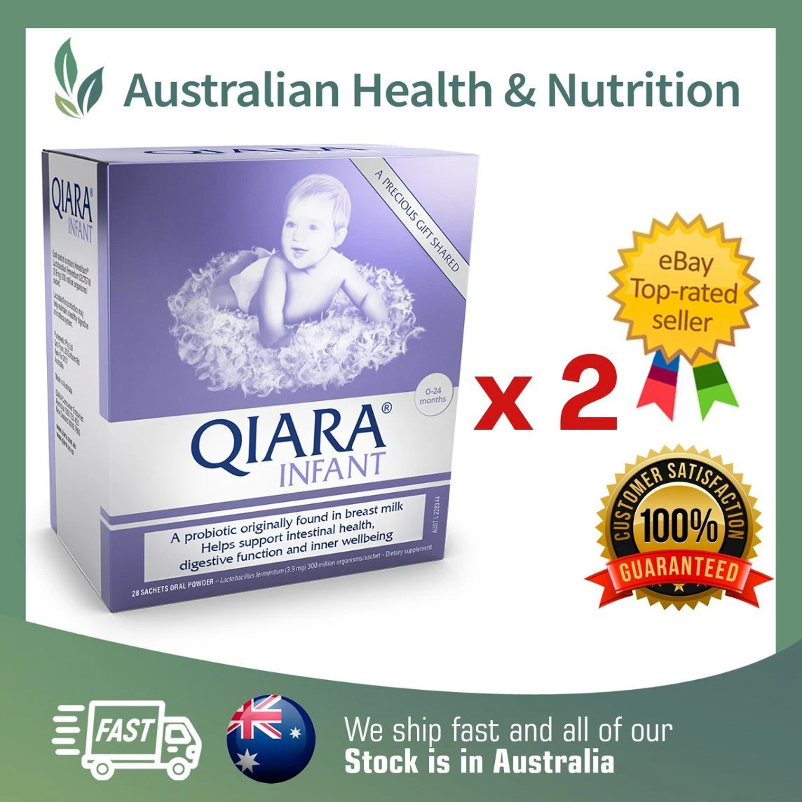 2 x QIARA INFANT PROBIOTIC 28 SACHETS + FREE SAME DAY SHIPPING
