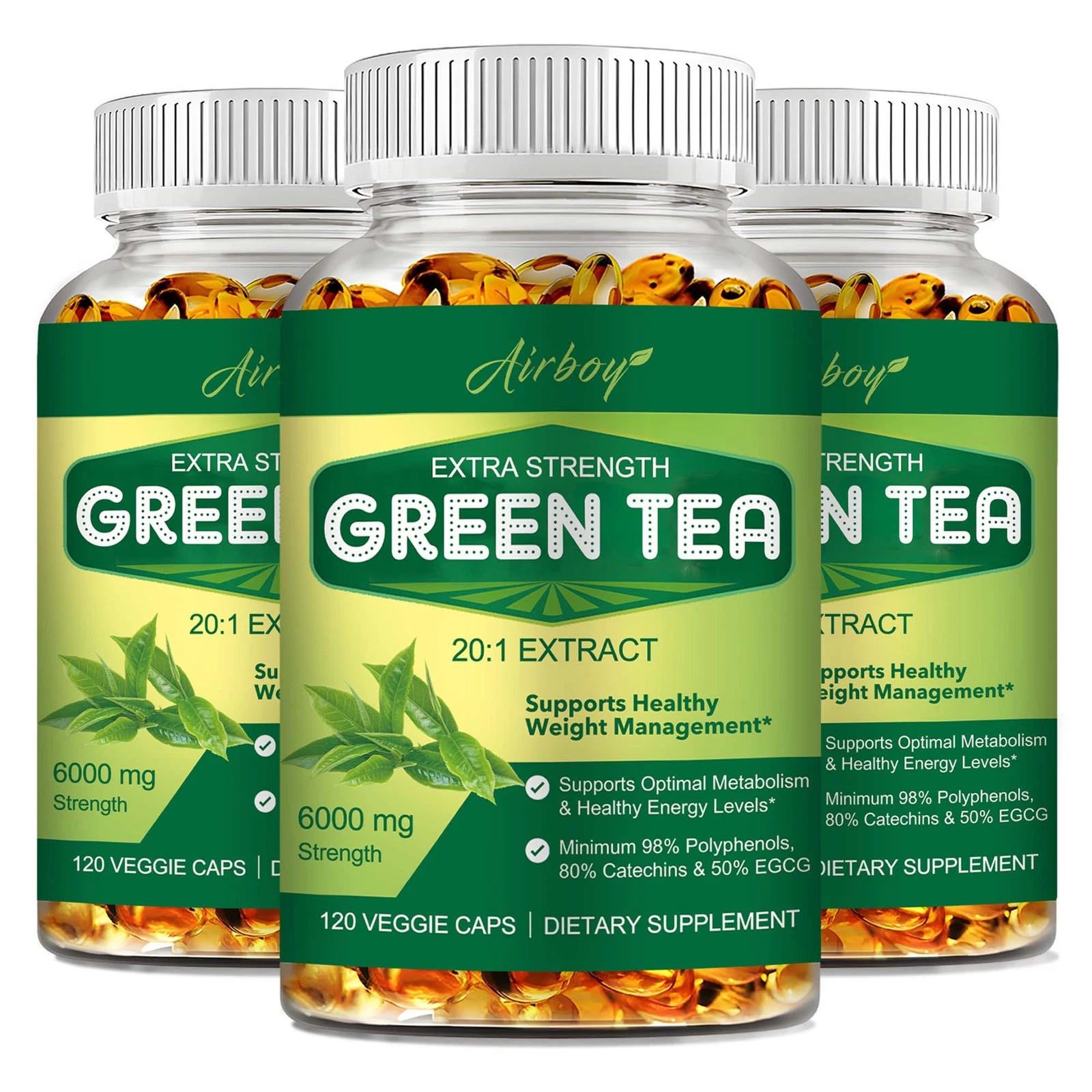 Green Tea 20:1 Extract Capsules - Weight Loss, Pure Natural Herbal Extracts
