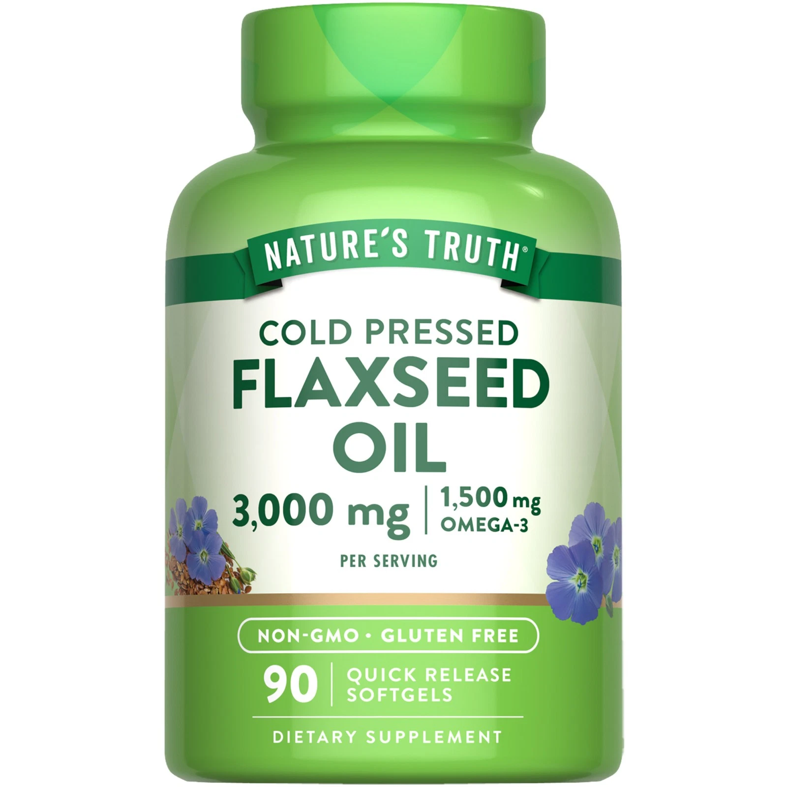 Flaxseed Oil Softgels | 3000mg | 90 Count | Cold Pressed | by Nature's Truth