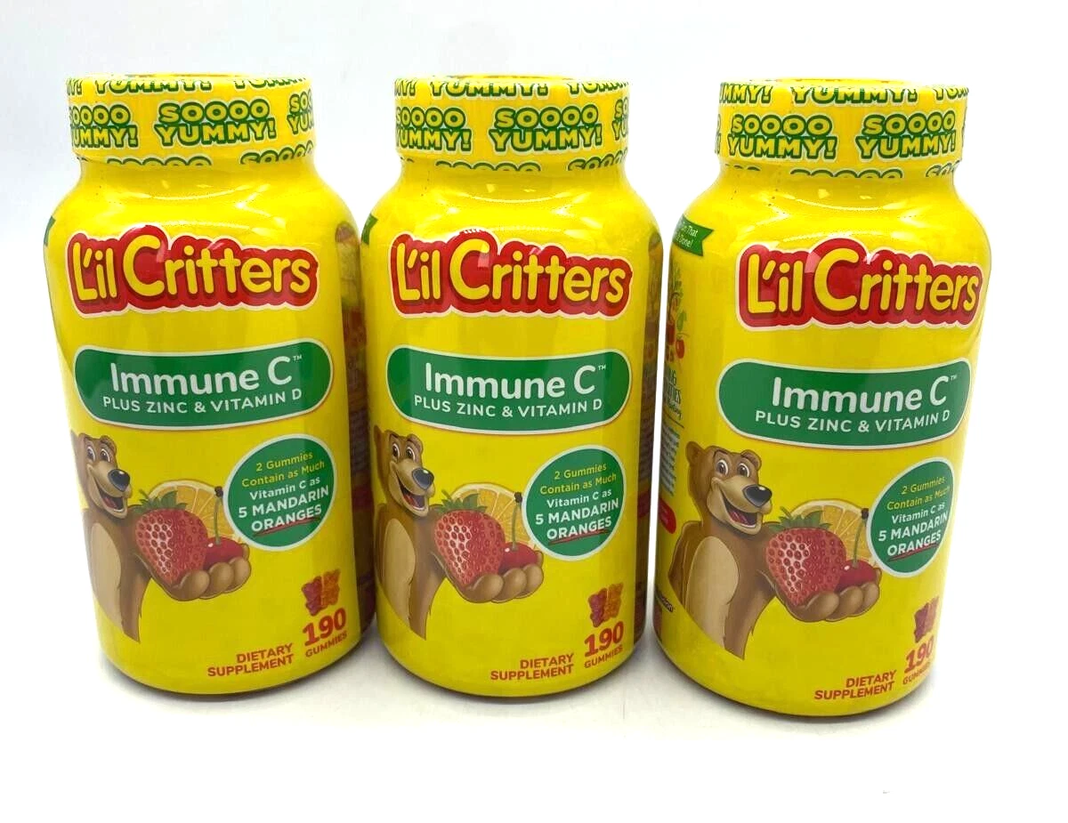 3 Lil Critters Immune C Gummy w/ Zinc & Vitamin D 190 Each=570 Exp: 10/25