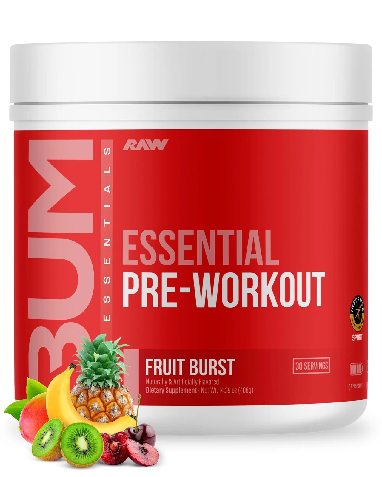 Fruit Burst Essential Pre Workout Supplement 30 Servings Energy Focus Power