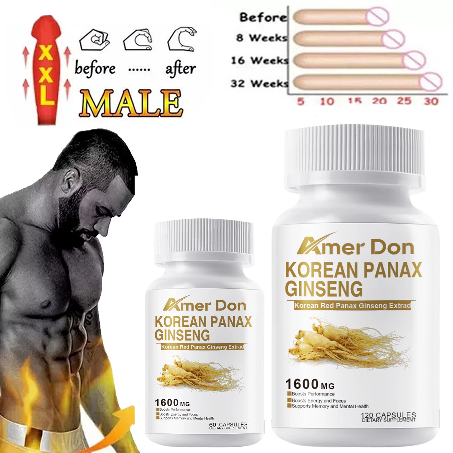 Korean Red Panax Ginseng 1600mg 60/120 Caps Extra - Strength NON-GMO No Fillers