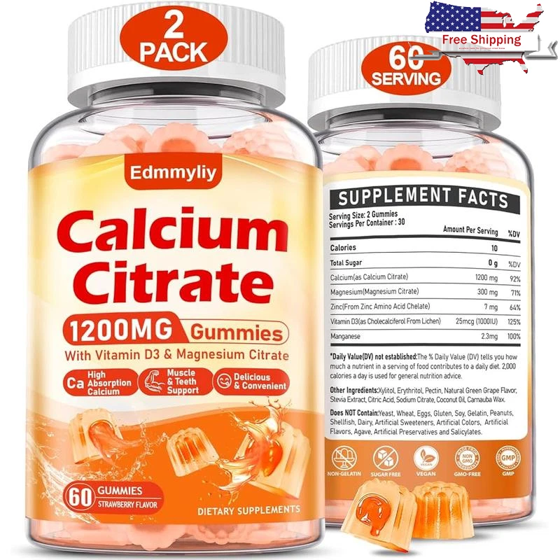 Sugar Free Calcium Citrate Gummies W/ Vitamin D3 Magnesium Zinc Adult Supplement