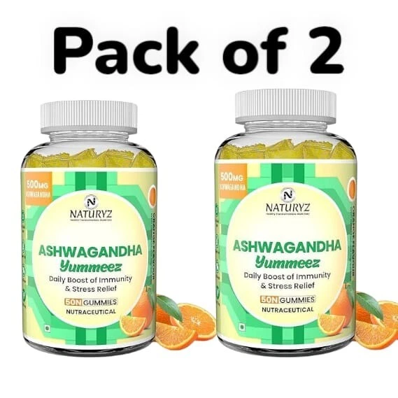 Ashwagandha Gummies 500mg with Vitamin D3,(Orange Flavour) 30 Gummies PACK OF 2