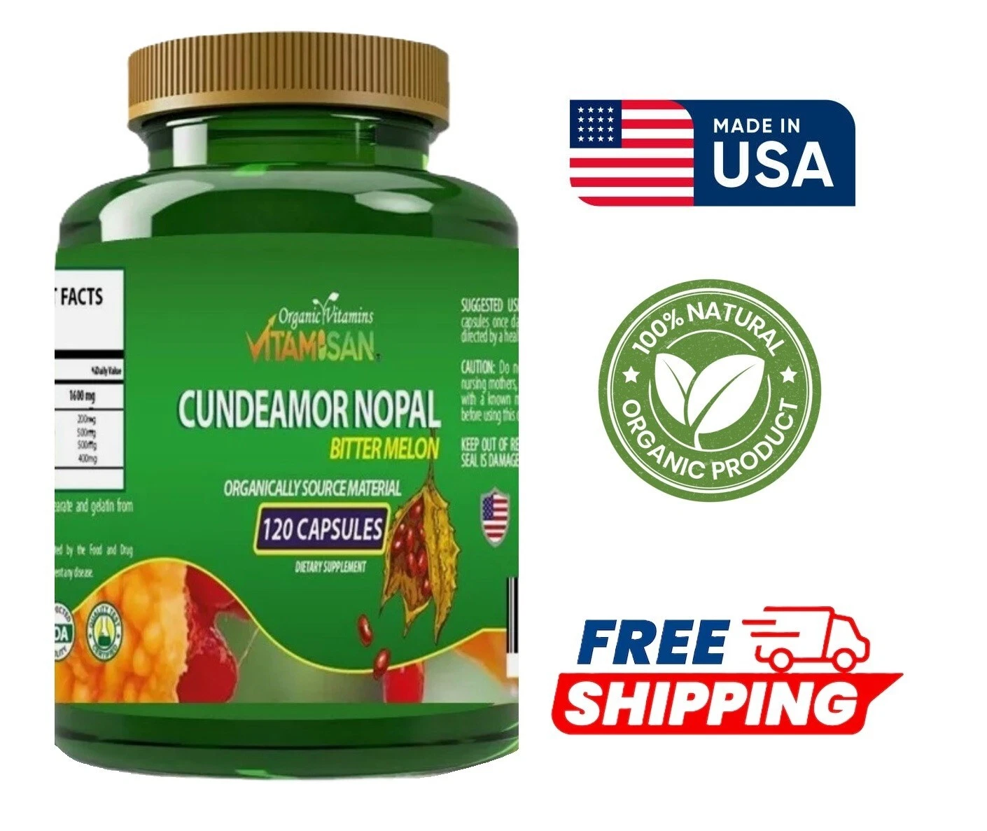 Cundeamor Nopal Bitter Melon 120 Capsules - Anamu Nopal Graviola Natural Cleanse