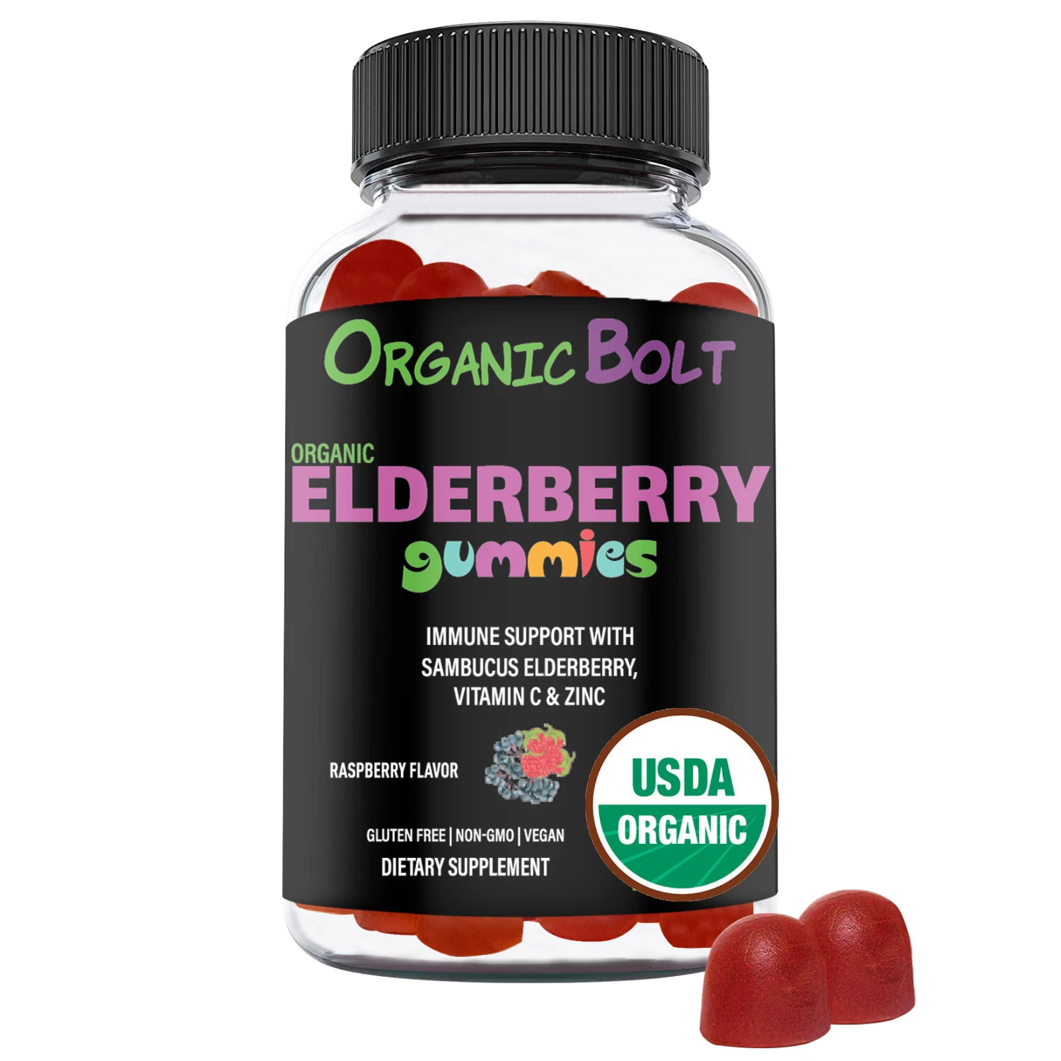 OrganicBolt USDA Elderberry Gummies for Kids & Adults 150mg Sambucus Elderberry