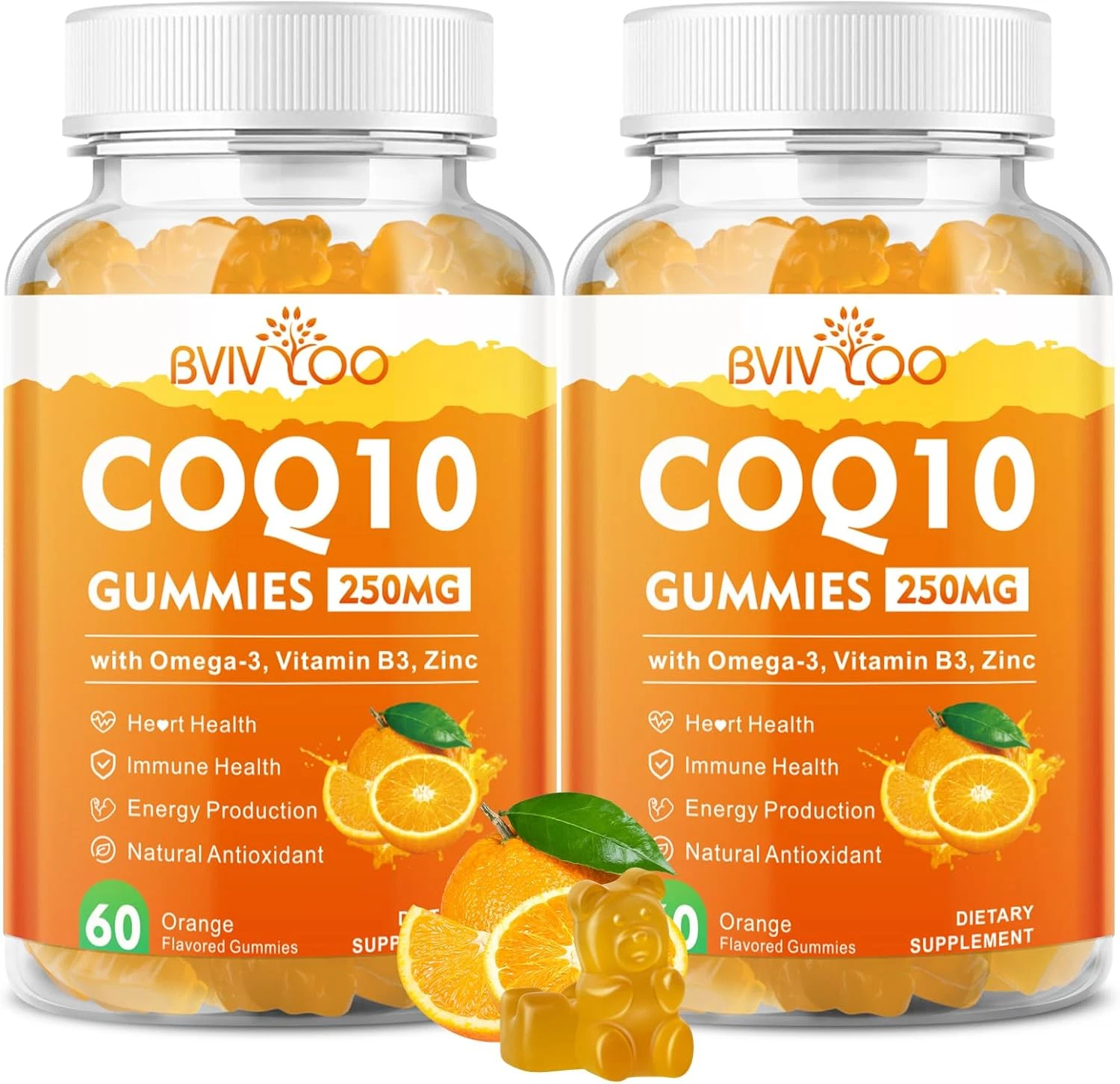 2 Packs Coq10 Gummies 250Mg, plus Omega-3, Vitamin B3 & Zinc, Magnesium - Hig...