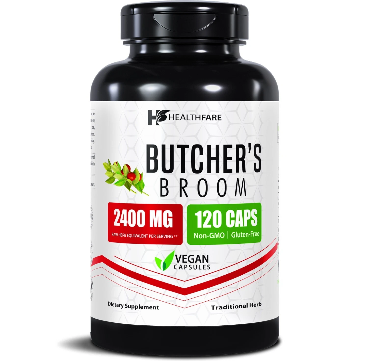 Healthfare Butchers Broom Capsules | 2400mg | 120 Count | Supports Blood
