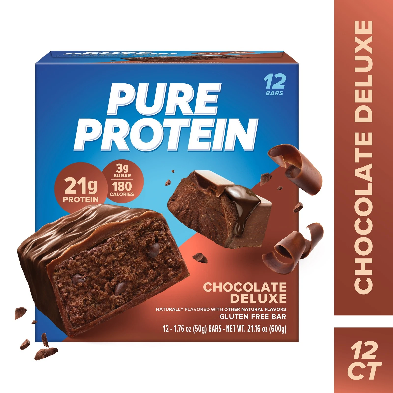 Pure Protein Bar, Chocolate Deluxe, 21g Protein, Gluten Free, 1.76 oz, 12 Ct