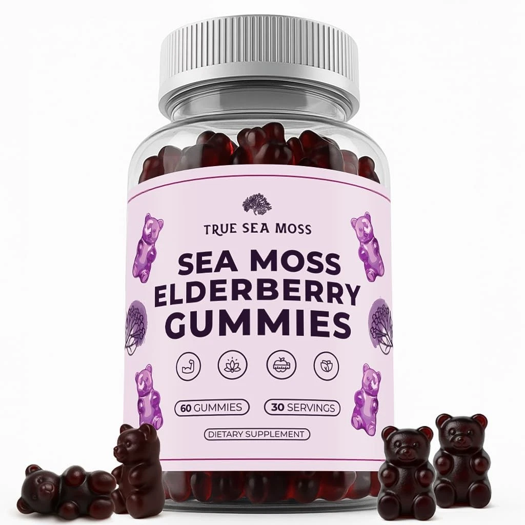 TrueSeaMoss Sea Moss Gummies with Elderberry, Burdock Root and Bladderwrack for
