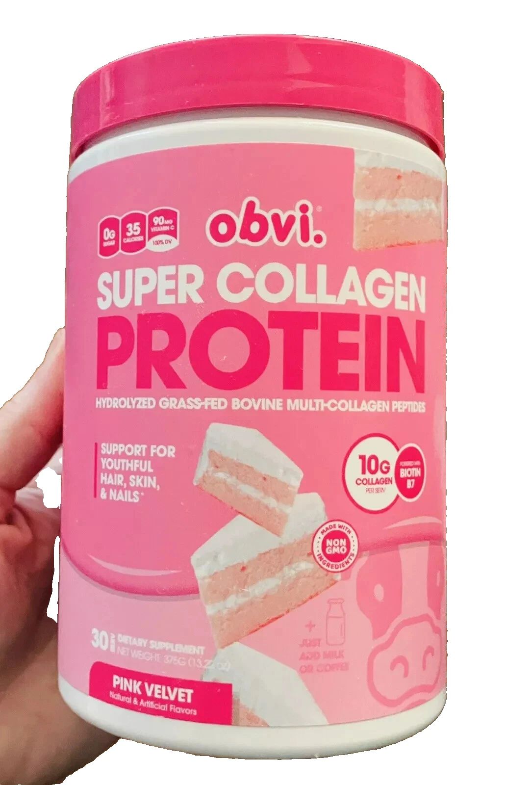 Obvi Super Collagen Protein Pink Velvet 30 Servings / 12.16 oz ex 01/26