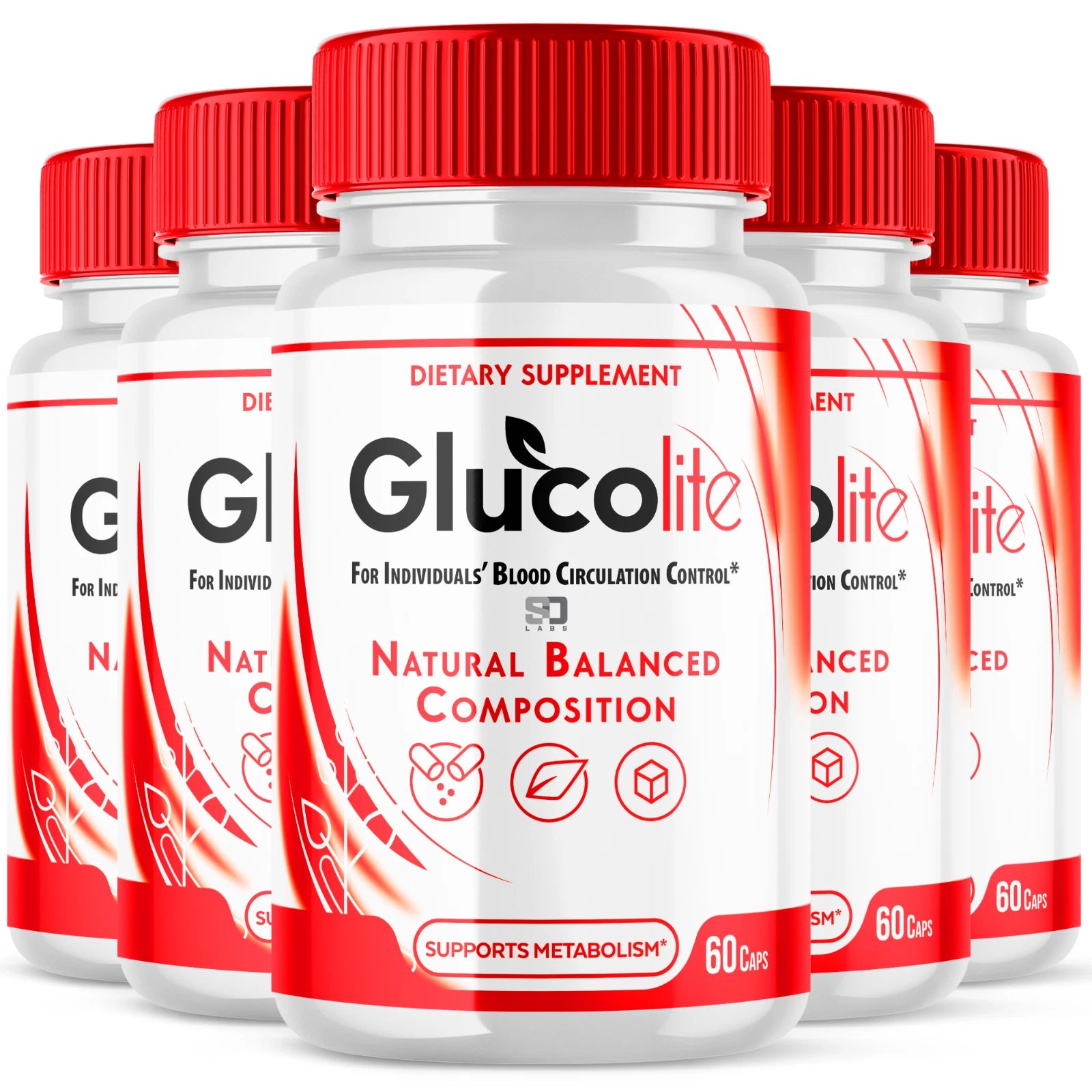 (5 Pack) Glucolite Blood Pills - Blood Sugar Health Support Formula 300 Capsules