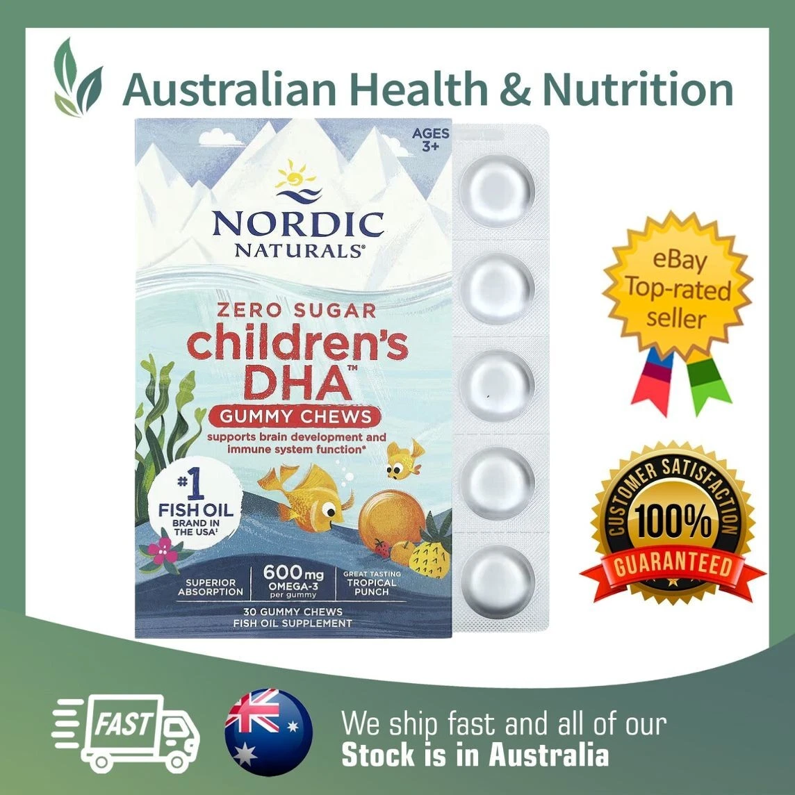 NORDIC NATURALS CHILDREN'S DHA 30 GUMMY CHEWS + FREE SAME DAY SHIPPING