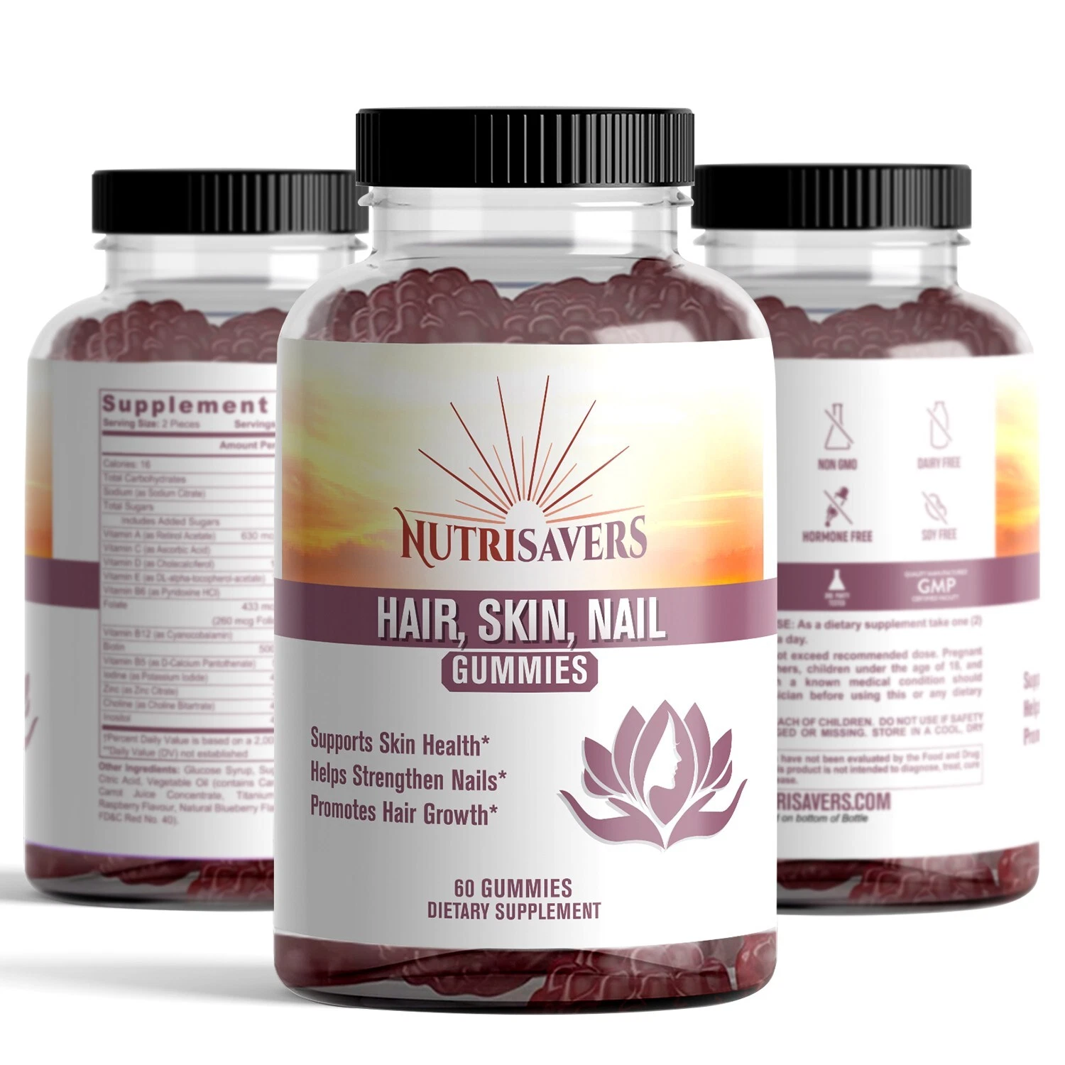 Hair, Skin & Nails Gummy, with Biotin - Dietary Supplement - 60 Gummy, Pack of 3