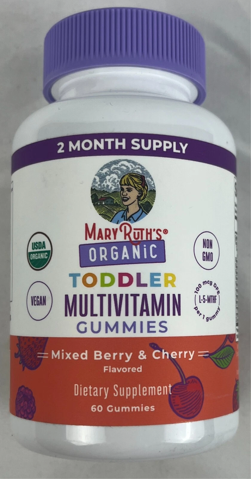 Mary Ruth's Organic Toddler Multivitamin Gummies - Berry Cherry - 60 Count - NEW