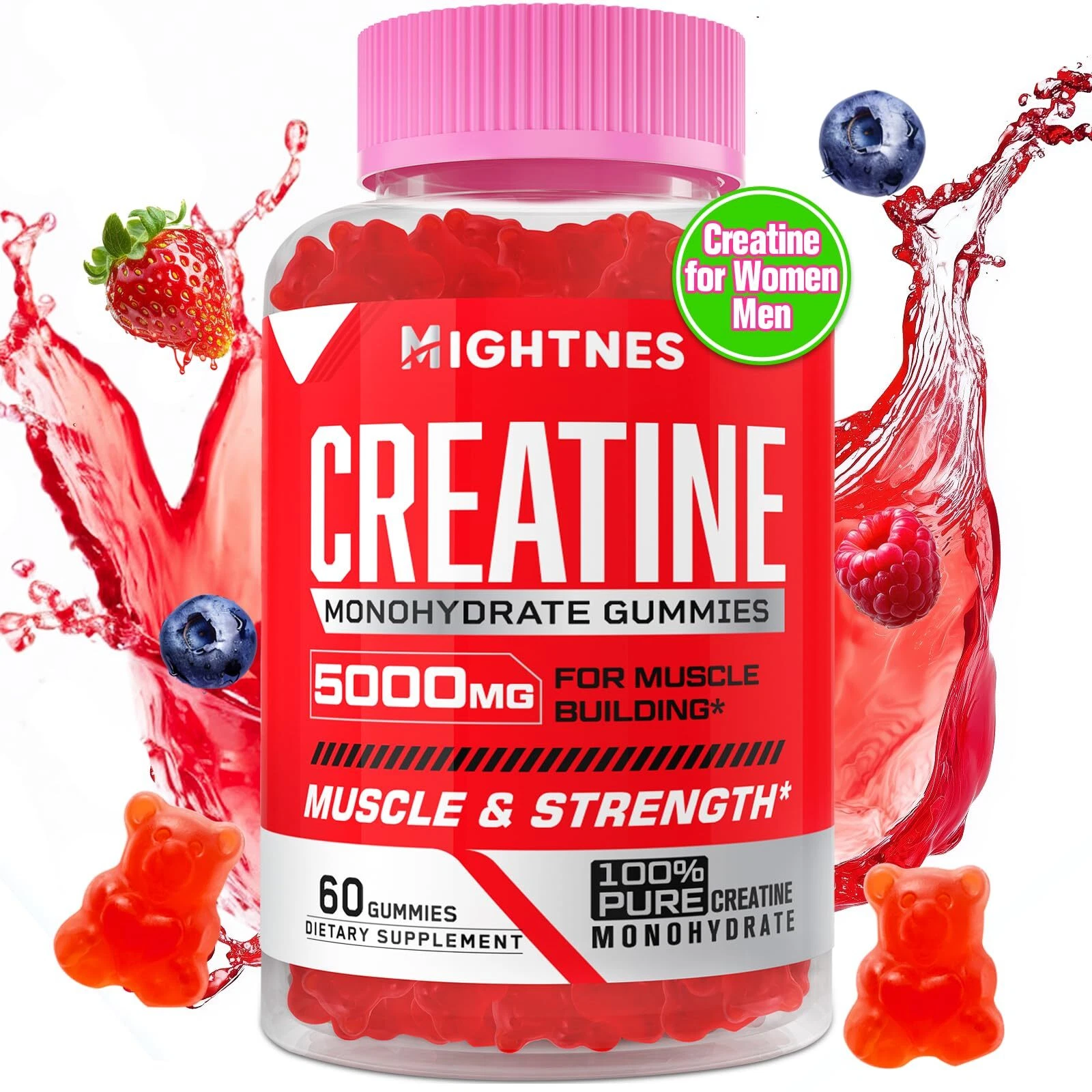 Creatine Monohydrate Gummies for Men & Women - 5000mg Creatine Pre-Workout Gu...