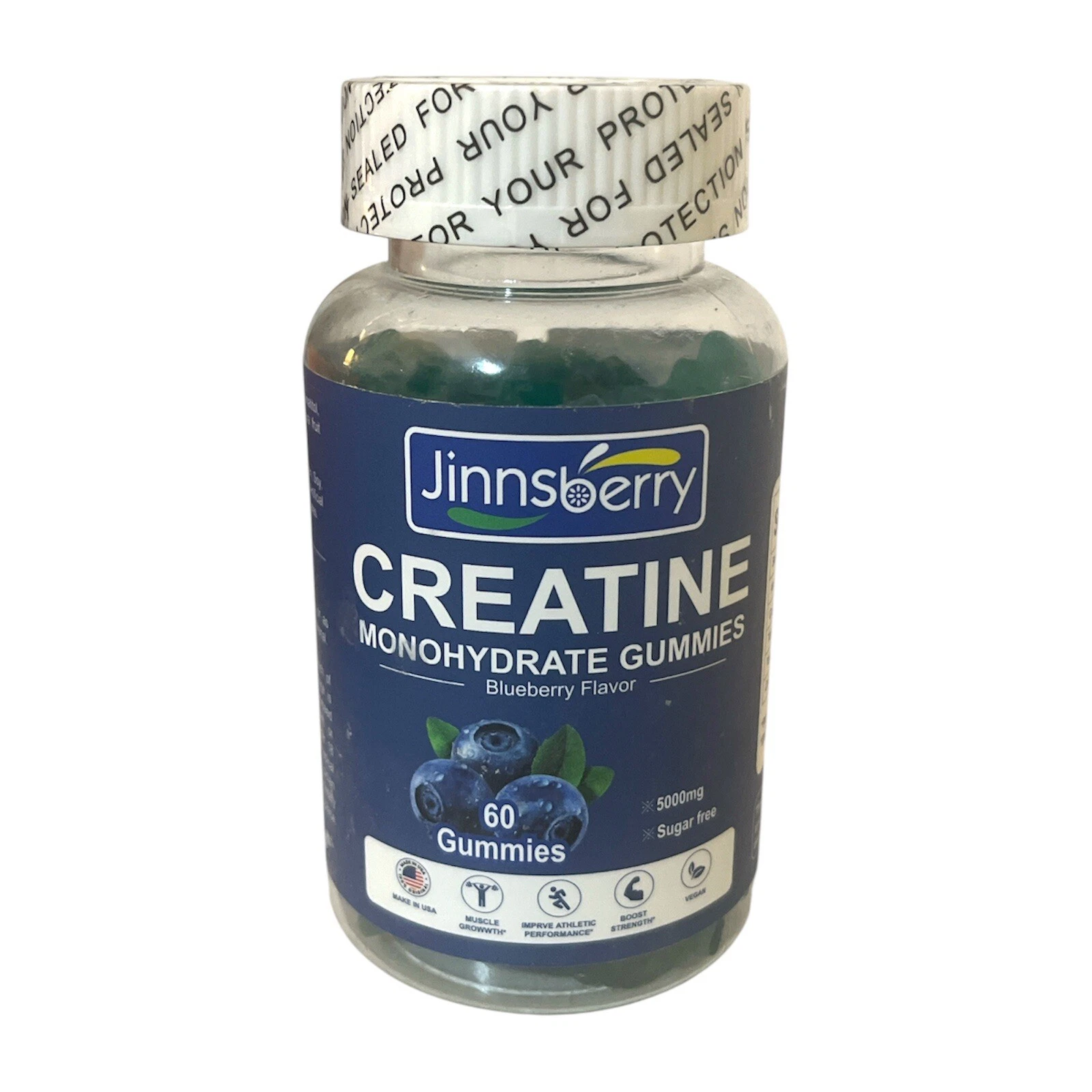 Jinnsberry - Creatine Monohydrate Blueberry Gummies - 5000mg 60 Count Exp: 04/26