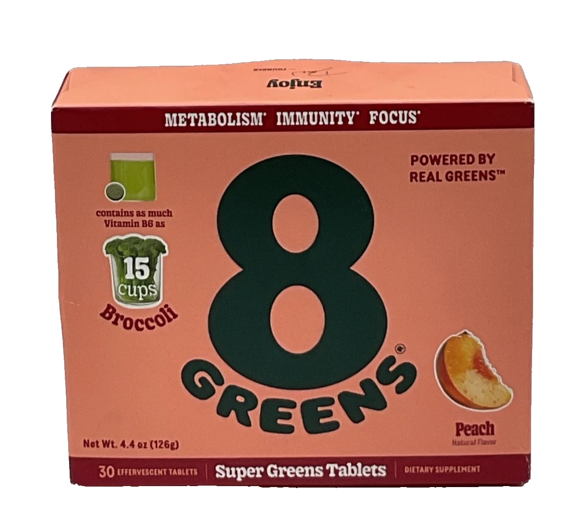 8Greens Daily Greens Effervescent Tablets - Peach- 30 Tablets Exp 08/2026