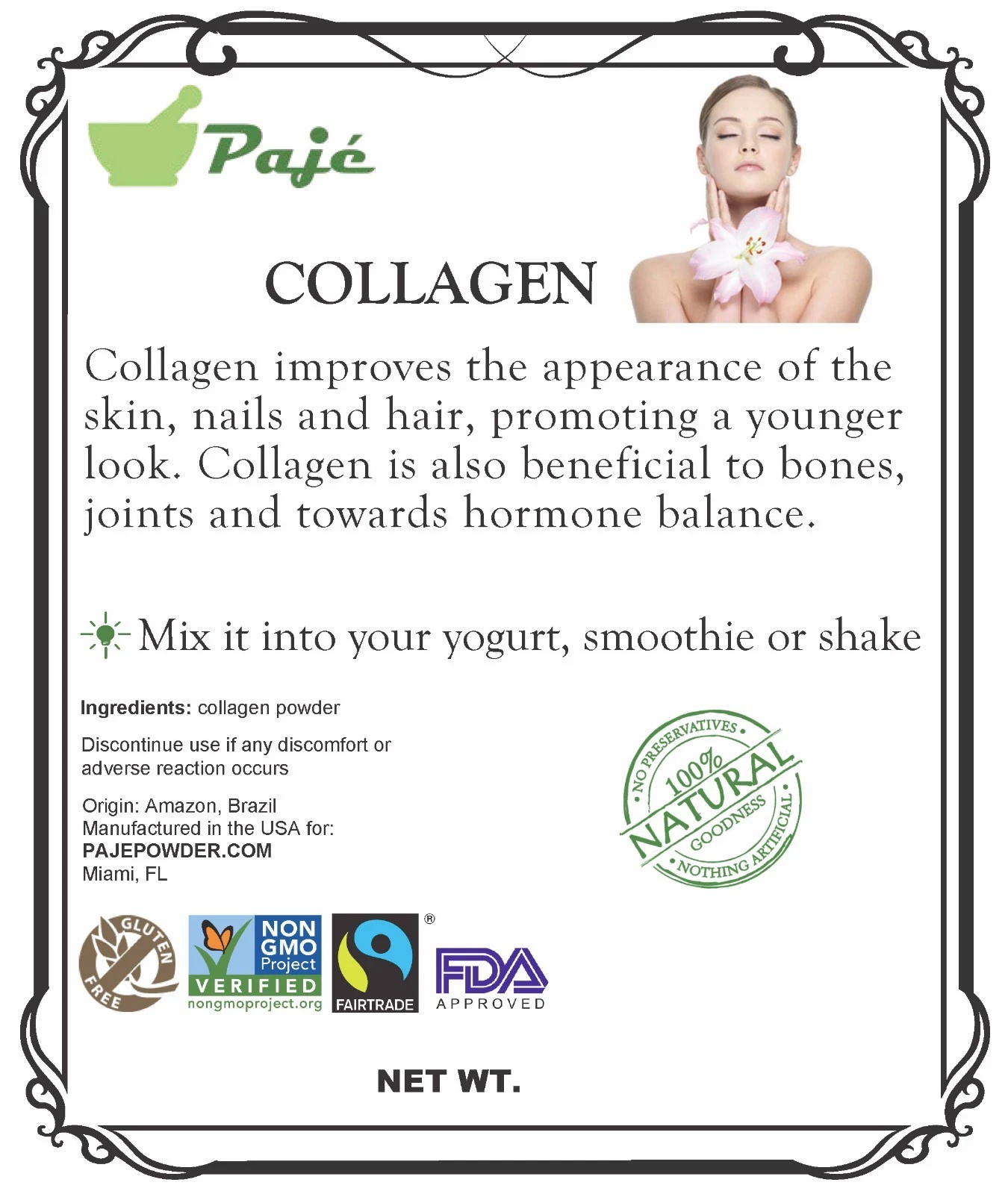 COLLAGEN Hydrolysate powder 16oz 1LB young skin, hair, joint , FOOD GRADE PAJE