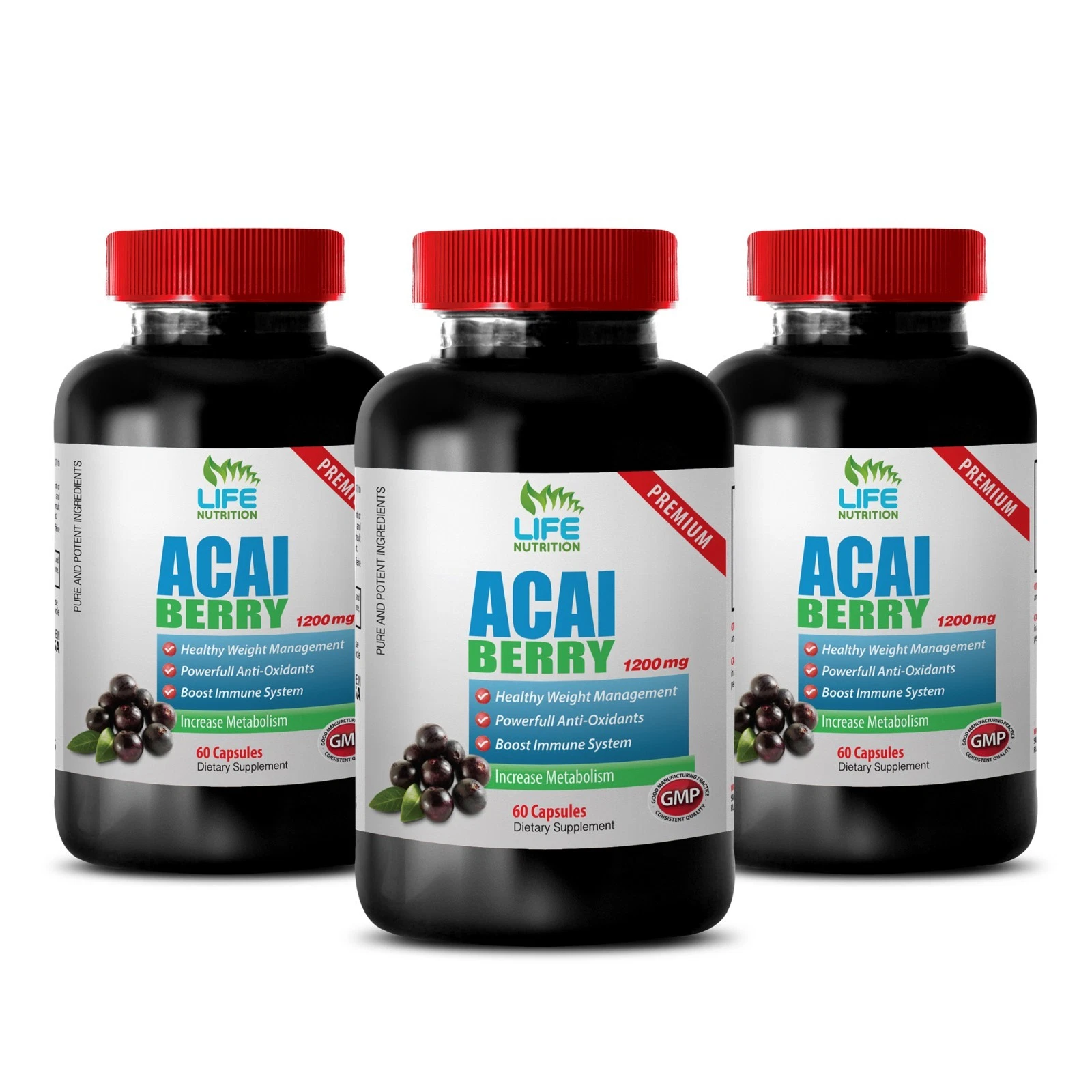 metabolism booster - Acai Berry 1200mg 3 Bottles - energy boosting supplement