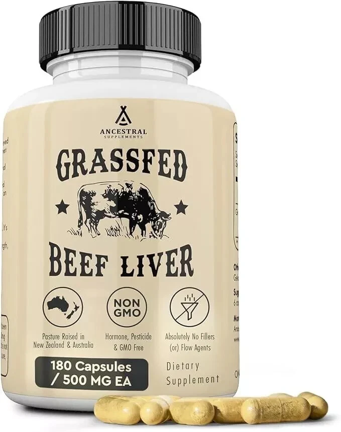 Ancestral Supplements Grassfed Beef Liver - 180 Capsules 500mg EA free shipping.