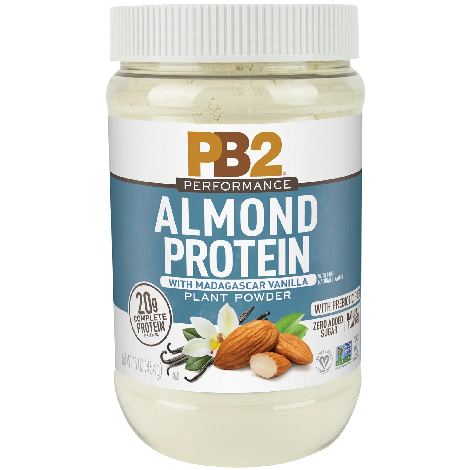 PB2 Performance Vegan Plant Protein Powder Almond Vanilla 20g Non GMO 1 Pound