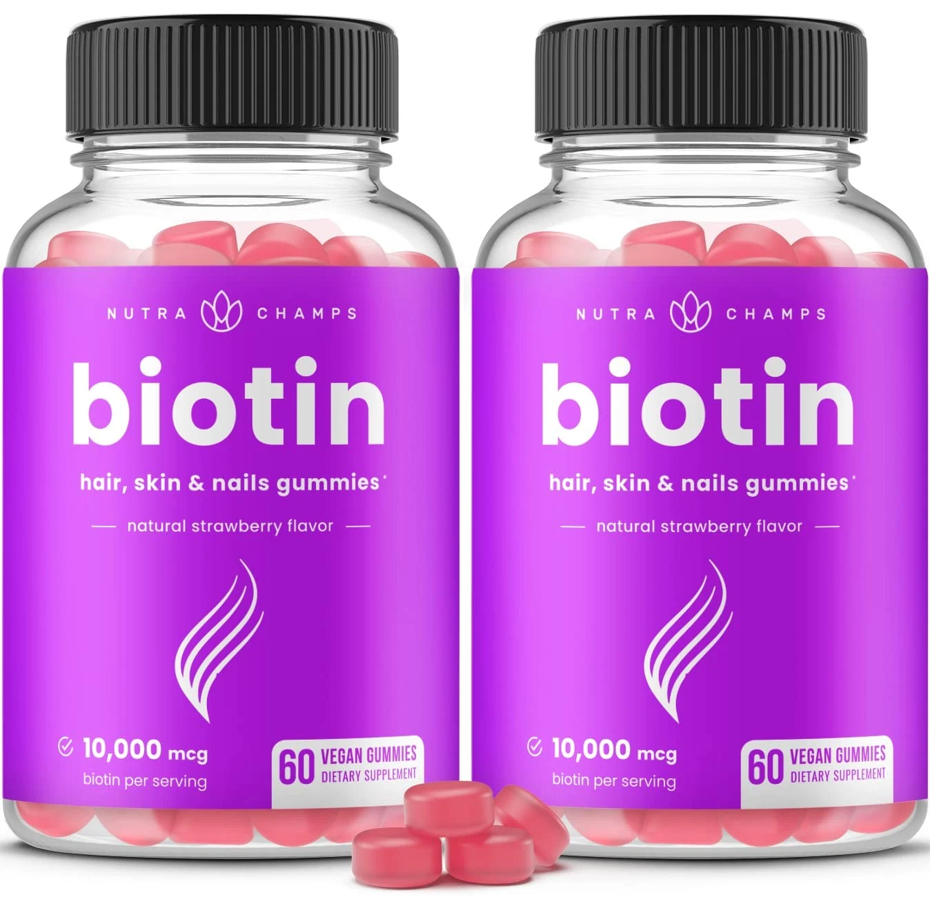 NutraChamps (2 Pack) Biotin Gummies 10,000mcg [High Potency] for Healthy Hair, S