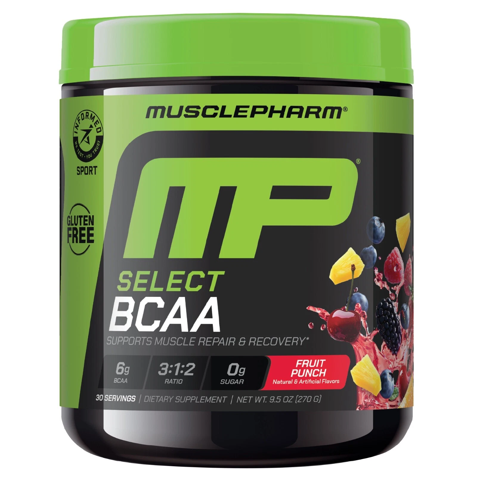 MusclePharm Essentials BCAA Powder, Post-Workout Recovery Drink, Fruit Punch - 30 Servings