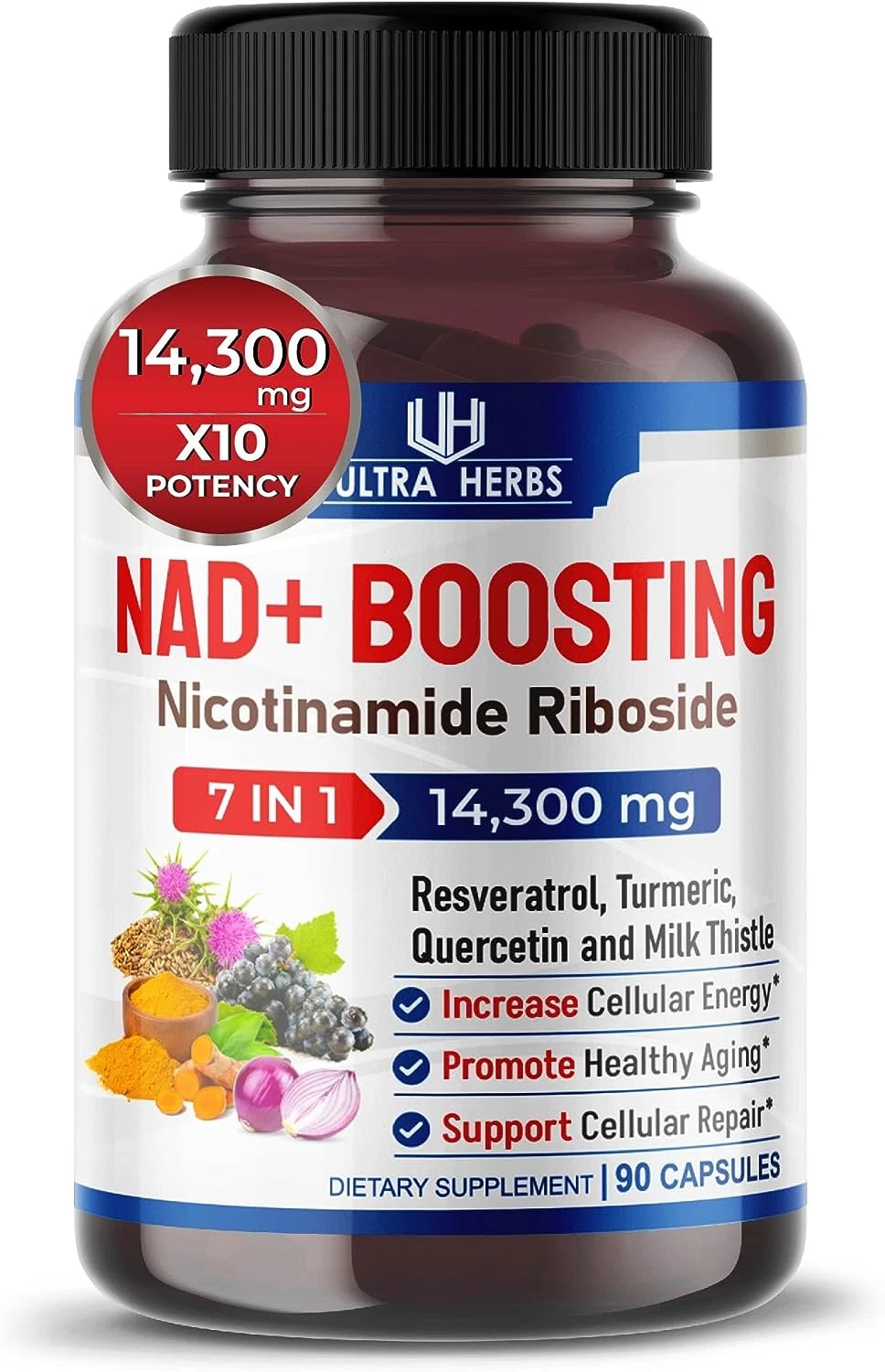NAD+ Boosting Supplement 14,300 Mg NR with Resveratrol Quercetin Milk Thistle|US