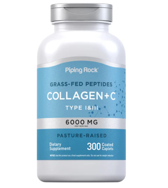 Collagen Peptides Plus Vitamin C Pills 6000mg | 300 Caplets | by Piping Rock